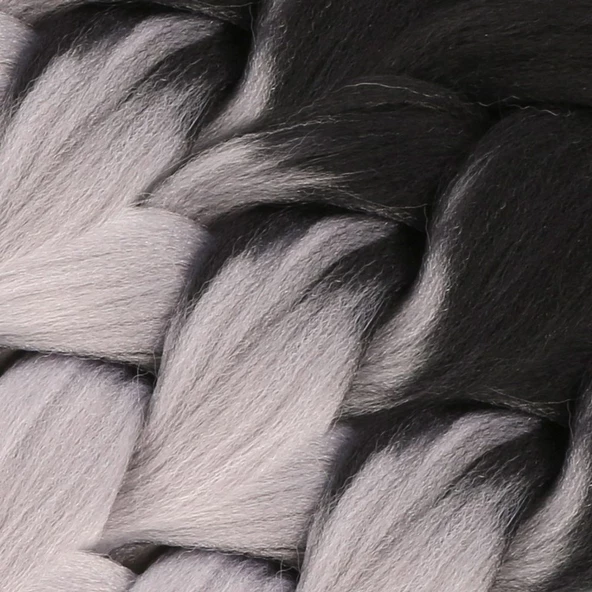 Afrika Örgülük Sentetik Ombreli Saç 100 Gr. - Siyah / Orta Ton Gri - Resim 2