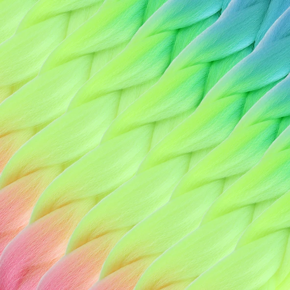 Afrika Örgülük Ombreli Sentetik Saç 100 Gr. - Açık Mavi / Neon Sarı / Pembe - Resim 2