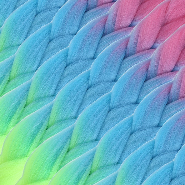 Afrika Örgülük Ombreli Sentetik Saç 100 Gr. - Pembe / Açık Mavi / Neon Sarı - Resim 2