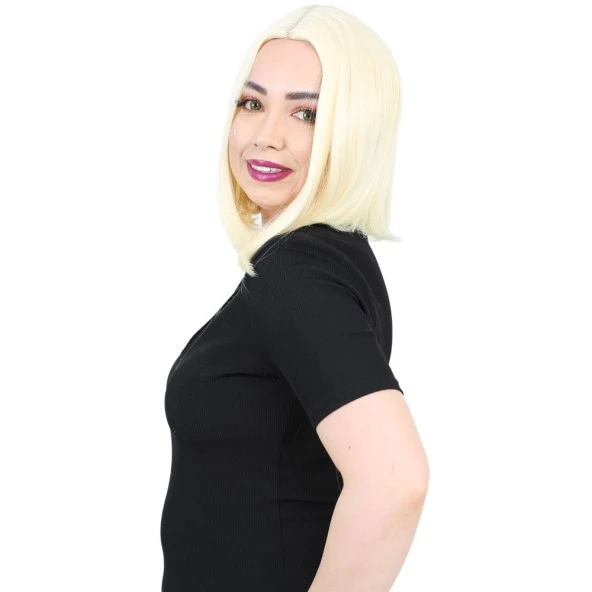 Fiber Sentetik Peruk Perçemsiz Kısa Düz - Açık Platin - Resim 2