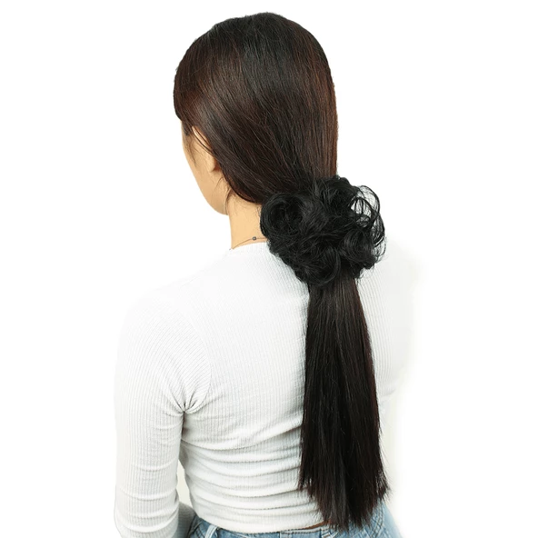 Saçlı Lastikli Topuz Toka - Siyah ürün görseli