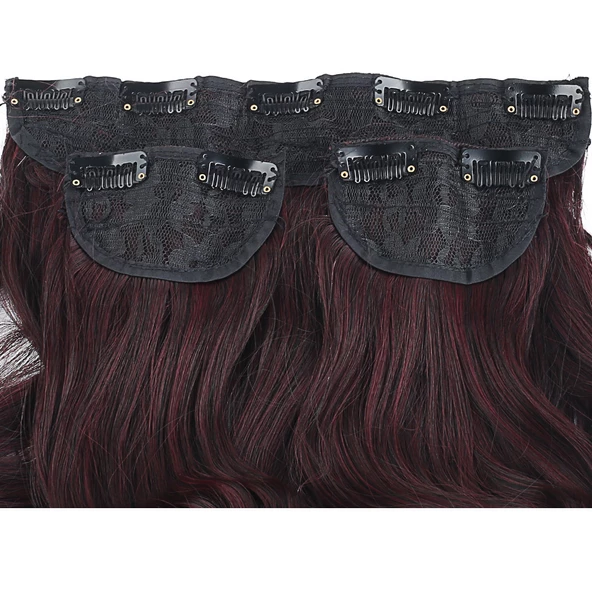 Fiber Sentetik Dalgalı Yarım Ay + 2 Yan Çıt Çıt - Koyu Kızıl - Resim 2