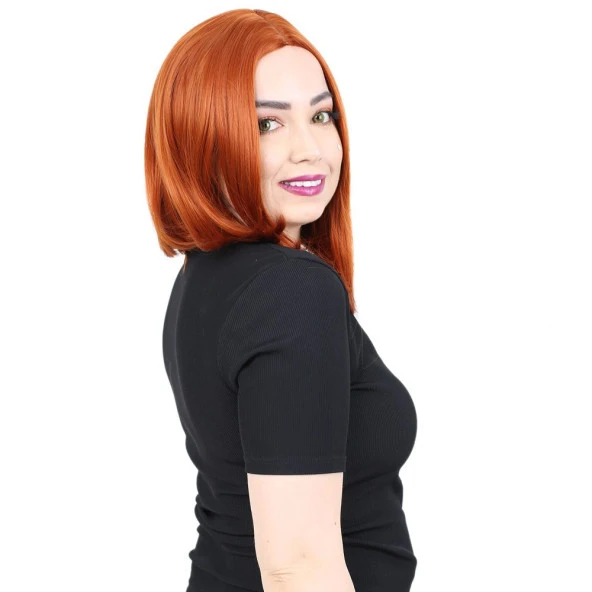 Fiber Sentetik Peruk Perçemsiz Kısa Düz - Bakır - Resim 2