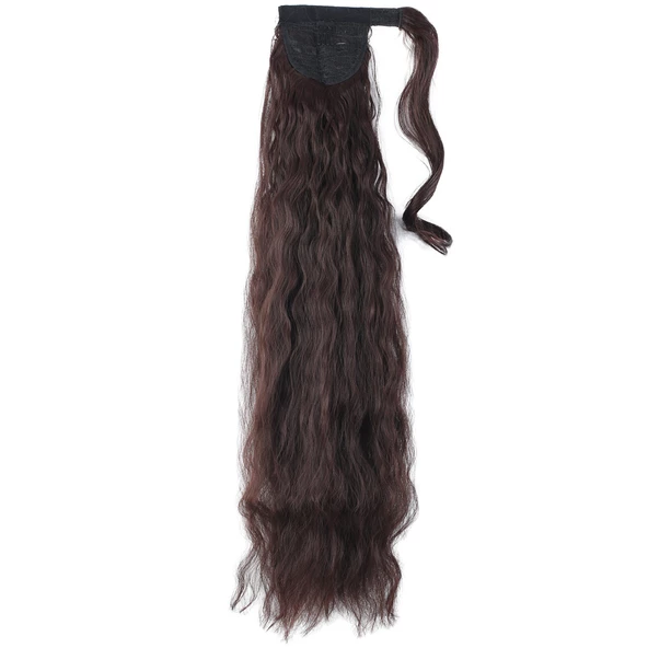 Bağlamalı Kabarık Dalgalı At Kuyruğu - Koyu Kahve - Resim 3