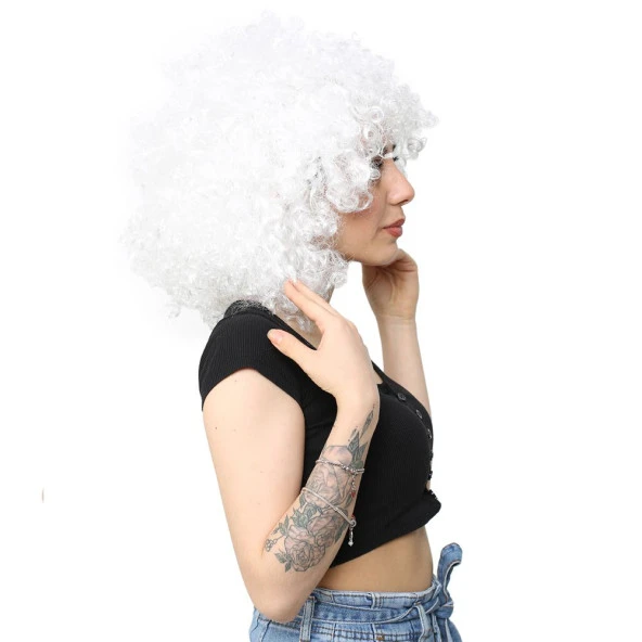 Animasyon Parti Ve Palyaço Peruğu - Beyaz - Resim 2