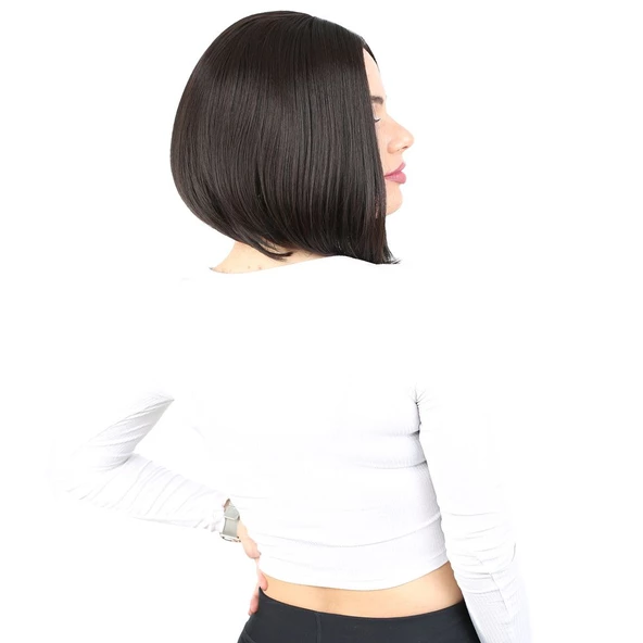 Kahkülsüz Düz Kısa Fiber Sentetik Peruk - Kahverengi - Resim 2