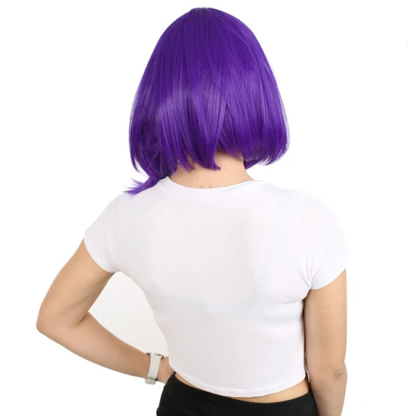 Küt Kahküllü Fiber Sentetik Peruk - Mor ürün görseli