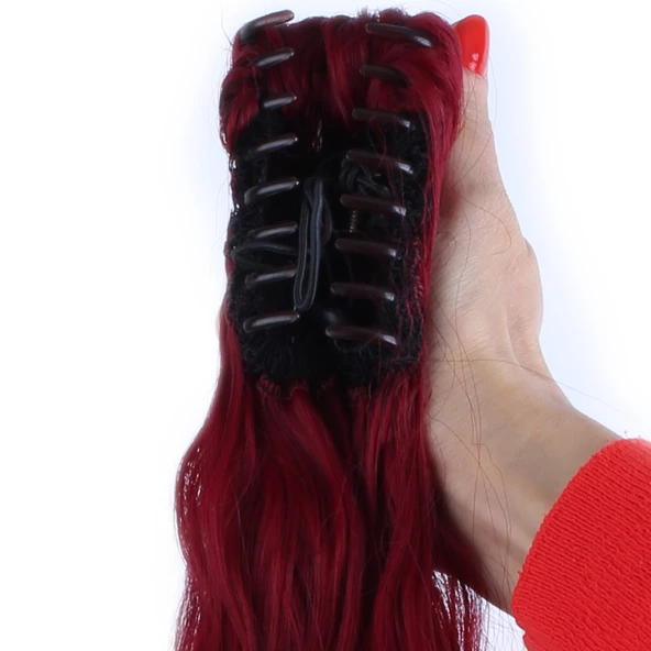 Tokalı Kabarık Dalgalı At Kuyruğu - Kızıl - Resim 4