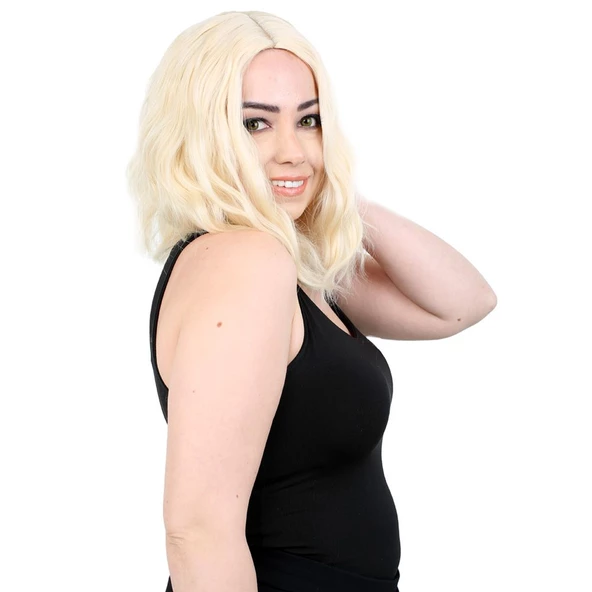 Fiber Sentetik Kısa Dalgalı Perçemsiz Peruk - Platin - Resim 2