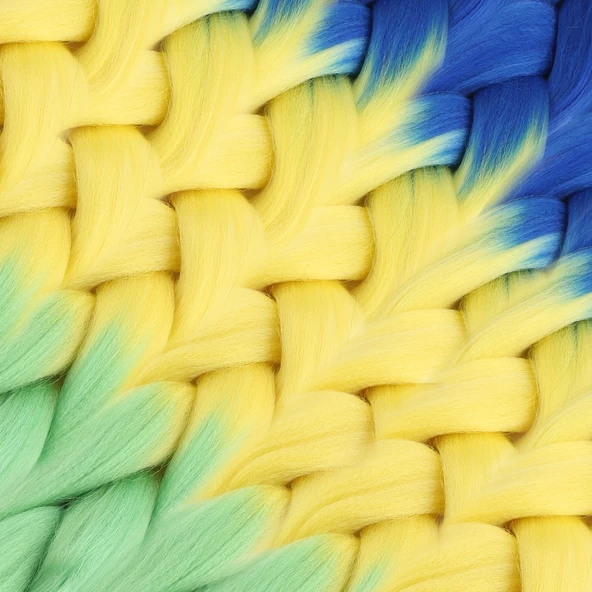 Afrika Örgüsü Ve Rasta İçin Sentetik Ombreli Saç - Lacivert / Sarı / Fıstık Yeşili - Resim 2