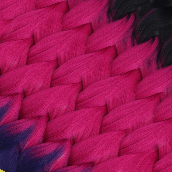 Afrika Örgüsü Ve Rasta İçin Sentetik Ombreli Saç - Siyah / Fuşya / Mor - Resim 2