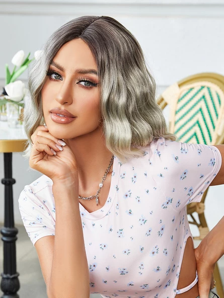 Kahverengi / Beyaz Platin Ombreli Küt Tül Peruk - 3