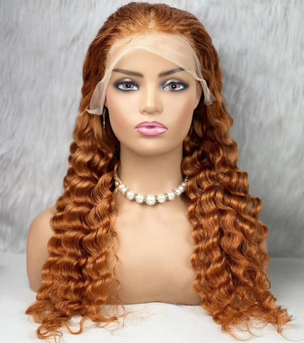 Gerçek Front Lace Tül Peruk - Yoğun Dalgalı - Bakır 70-75cm ürün görseli