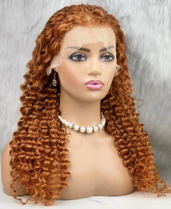 Gerçek Front Lace Tül Peruk - Afro Dalgalı - Bakır 70-75cm - Resim 3