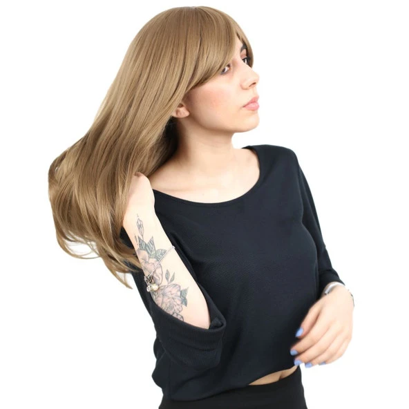 Düz Perçemli Orta Boy Fiber Sentetik Peruk - Bebek Kumralı - Resim 2