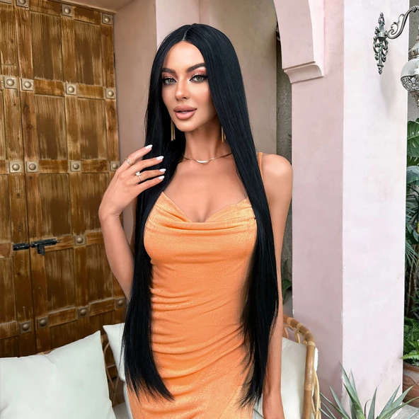 Siyah Ekstra Uzun Boy Tül Peruk ürün görseli