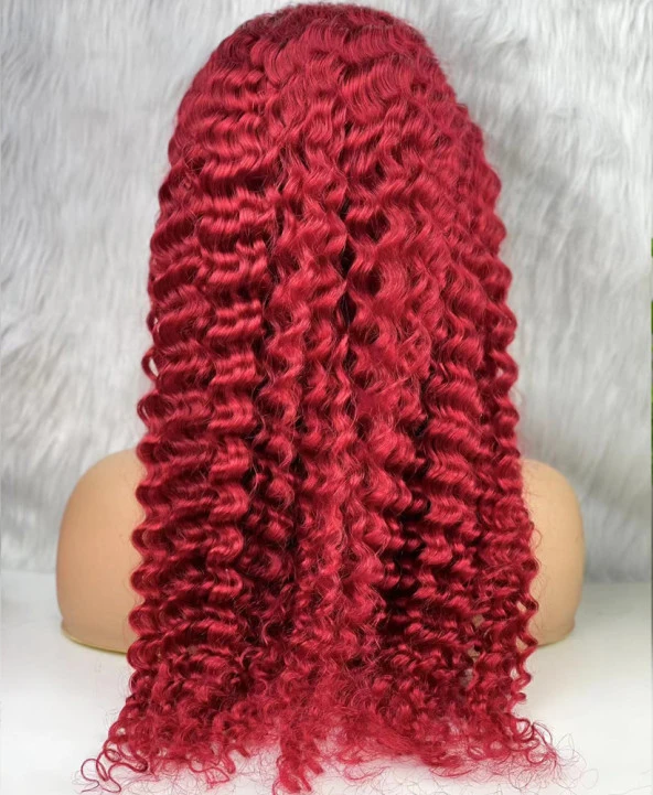 Gerçek Front Lace Tül Peruk - Derin Dalgalı - Kızıl 70-75cm - Resim 4