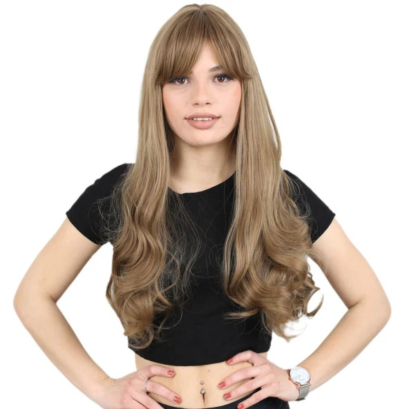 Kahküllü Uzun Dalgalı Fiber Sentetik Peruk - Bebek Kumralı ürün görseli