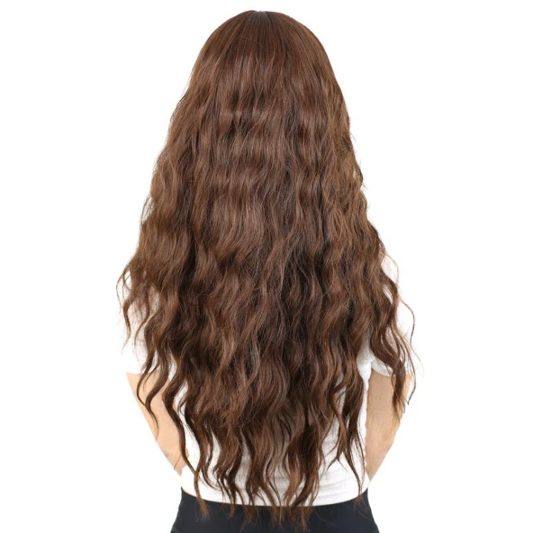 Perçemli Uzun Su Dalgası Fiber Sentetik Peruk- Kahve Karamel - 4