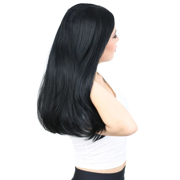 Fiber Sentetik Uzun Düz Peruk - Siyah - Resim 2