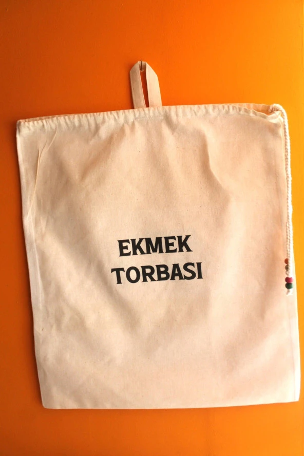 Büyük Boy Dekoratif Boncuklu Büzgülü Askılı Keten Ekmek Torbası 50x40cm - 2