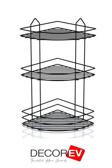 Decorev DC-5020 Dekoratif Paslanmaz Siyah Üç Katlı Banyo Köşeliği