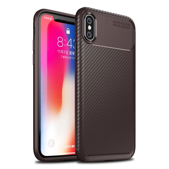 Apple iPhone X / XS Karbon Desenli Negro Silikon Kılıf - Resim 2