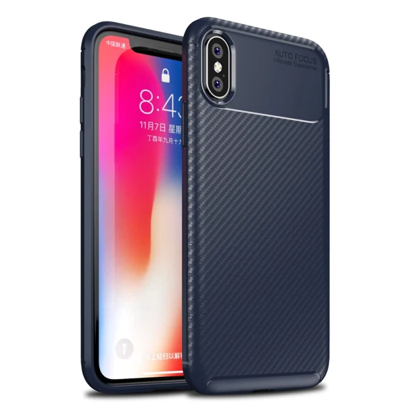 Apple iPhone X / XS Karbon Desenli Negro Silikon Kılıf - Resim 3
