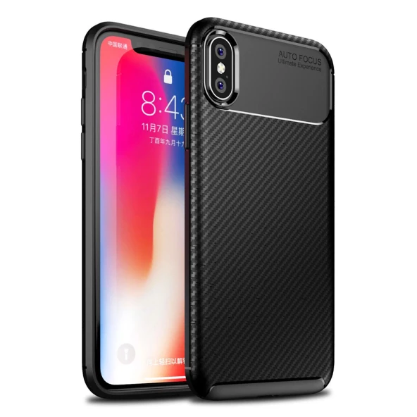 Apple iPhone X / XS Karbon Desenli Negro Silikon Kılıf - Resim 4