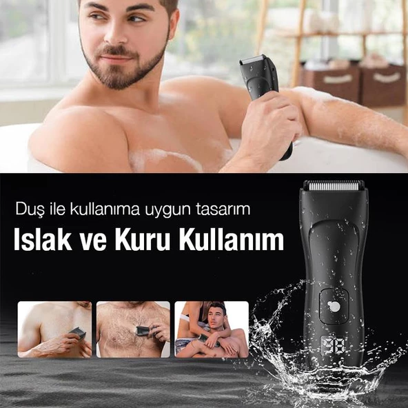 Coofbe Şarjlı Led Göstergeli Islak Kuru Tüm Vucut İçin Saç Sakal Traş Makinası Vucut Traş Makinası - 7