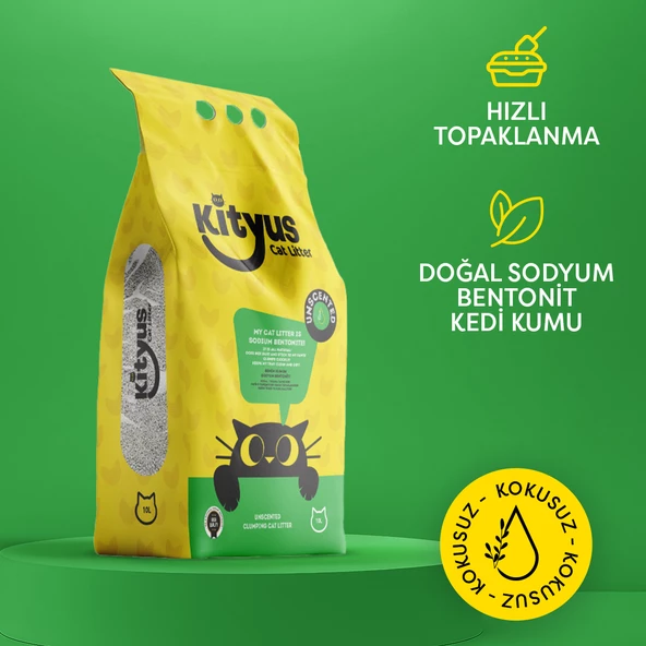 Hassas Kediler için Tozsuz,Topaklanan, Kokusuz Bentonit Kedi Kumu 10lt