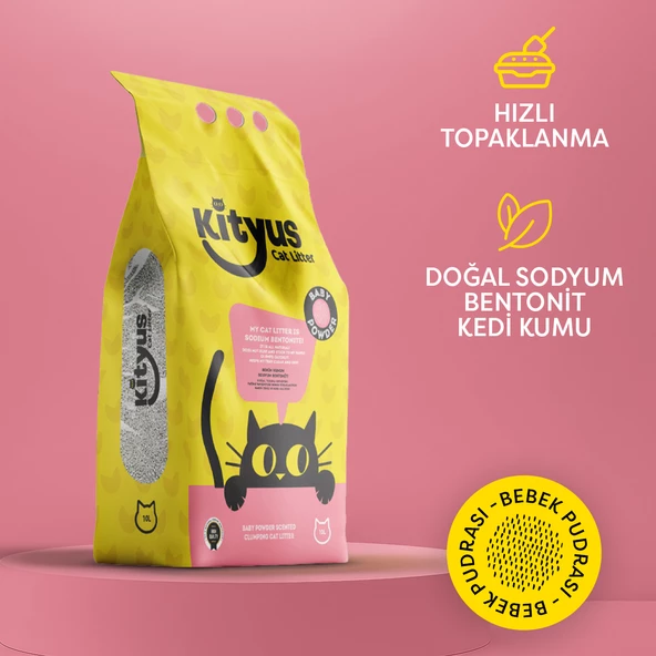İnce Taneli Tozsuz, Topaklanan Bebek Pudralı Bentonit Kedi Kumu 10lt