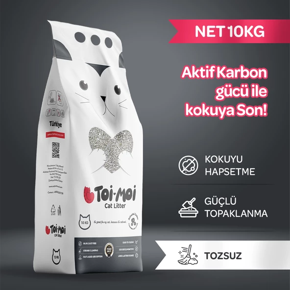 Koku Hapseden, Topaklanan,Tozsuz Aktif Karbonlu Bentonit Kedi Kumu 10kg