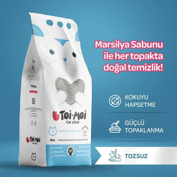Topaklanan,Tozsuz,Hijyenik Marsilya Sabunlu Bentonit Kedi Kumu 10lt