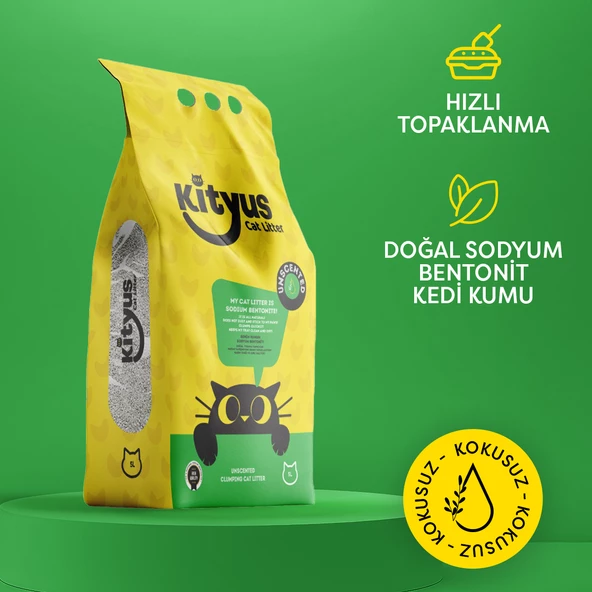 Hassas Kediler için Tozsuz,Topaklanan, Kokusuz Bentonit Kedi Kumu 5lt