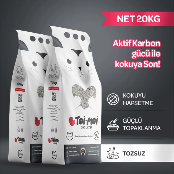 2li Avantaj Paketi Koku Hapseden, Topaklanan,Tozsuz Aktif Karbonlu Bentonit Kedi Kumu 2x10Kg