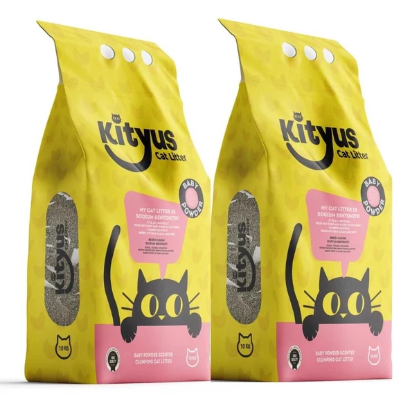 2li Avantaj Paketi İnce Taneli Tozsuz, Topaklanan Bebek Pudralı Bentonit Kedi Kumu 2x10lt