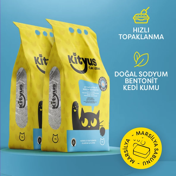 2li Avantaj Paketi Ekstra Hijyenik İnce Taneli Topaklanan Tozsuz Marsilya Sabunlu Kedi Kumu 2x10lt