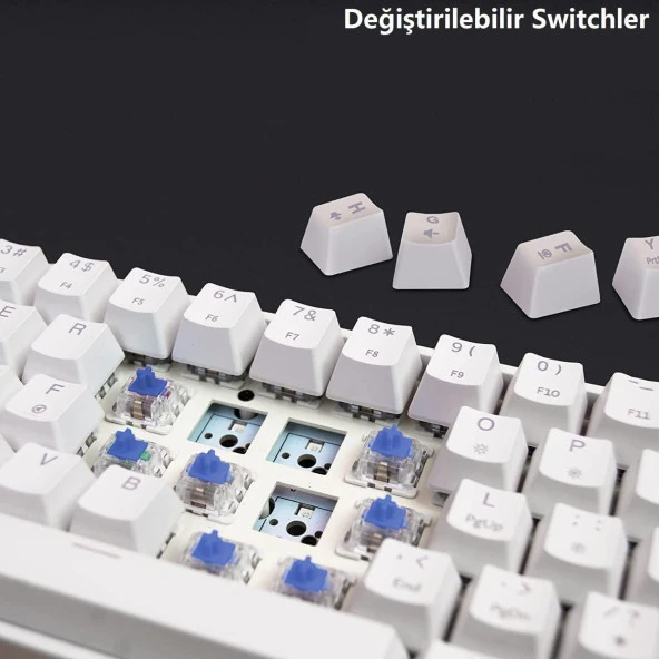 Valkyrie Leaven K620 Blue Switch Mekanik Gaming Oyun Klavyesi RGB 61 Key Mavi Tuş Type-C Klavye Beyaz - 3