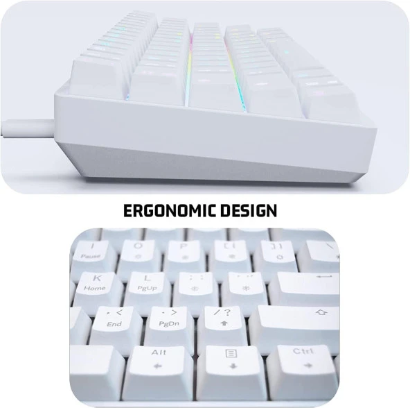 Valkyrie Leaven K620 Blue Switch Mekanik Gaming Oyun Klavyesi RGB 61 Key Mavi Tuş Type-C Klavye Beyaz - 7