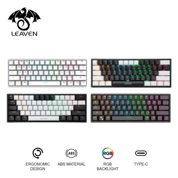 Valkyrie Leaven K620 Blue Switch Mekanik Gaming Oyun Klavyesi RGB 61 Key Mavi Tuş Type-C Klavye Beyaz - 8