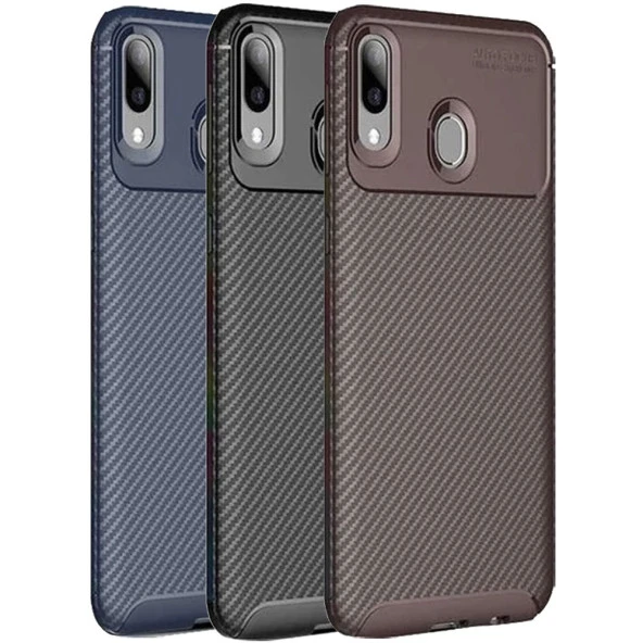 Huawei Y7 Prime 2019 Karbon Desenli Negro Silikon Kılıf ürün görseli 1