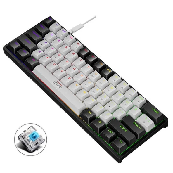 Valkyrie Leaven K620 Blue Switch Mekanik Gaming Oyun Klavyesi RGB 61 Key Mavi Tuş Type-C Klavye Siyah Beyaz k620 - 2