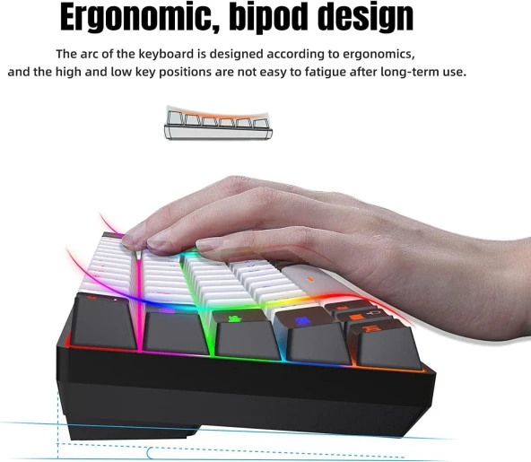 Valkyrie Leaven K620 Blue Switch Mekanik Gaming Oyun Klavyesi RGB 61 Key Mavi Tuş Type-C Klavye Siyah Beyaz k620 - 7