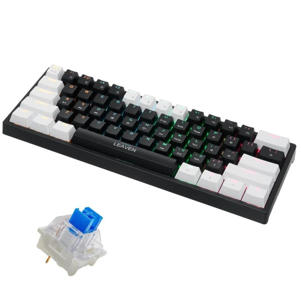 Valkyrie Leaven K620 Blue Switch Mekanik Gaming Oyun Klavyesi RGB 61 Key Mavi Tuş Type-C Klavye Beyaz-Siyah - 4