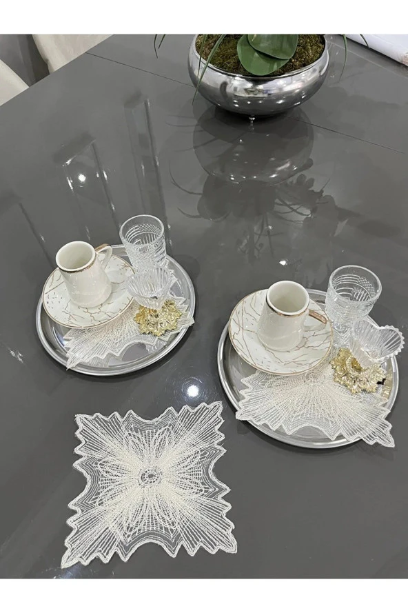 6 Adet Begonvil Krem Bardak Altlığı & Kokteyl Peçetesi - Resim 2