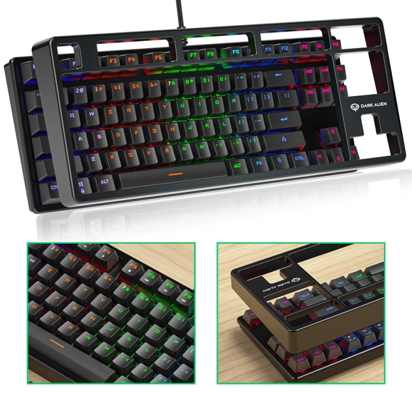 Valkyrie Leaven K870 Blue Switch Mekanik Gaming Oyun Klavyesi RGB 61 Key Mavi Tuş Type-C Klavye Siyah - 2