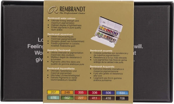 Rembrandt Watercolour Box 12'li Tablet Sulu Boya Seti Metal Kutulu / 05838612 - Resim 3