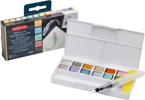 Derwent Metallic Paint Pan Set 12'li Tablet Sulu Boya Metalik Renkler / 2305657 ürün görseli