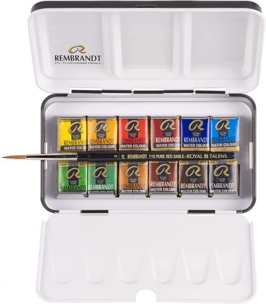 Rembrandt Watercolour Box 12'li Tablet Sulu Boya Seti Metal Kutulu / 05838612 - Resim 2